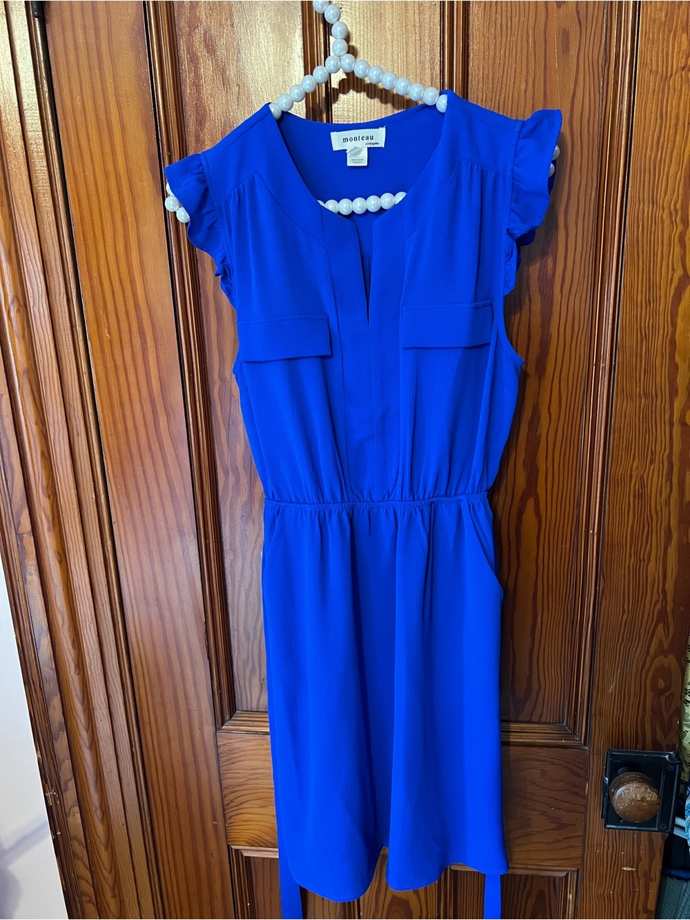 Monteau Cobalt Blue Pearl-Trim Sleeveless Dress